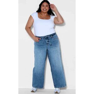 Wild Fable Women's Blue Light Wash Cotton Denim Low Rise Baggy Jean Size 17